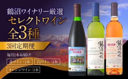 【 3回 定期便 】 鶴沼ワイナリー 厳選 セレクト ワイン 3種