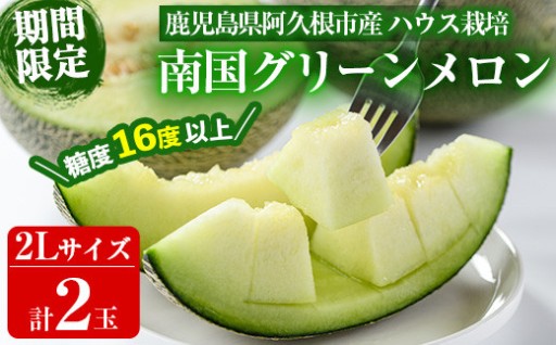 数量限定！鹿児島県産南国グリーンメロン(2Lサイズ×2個)