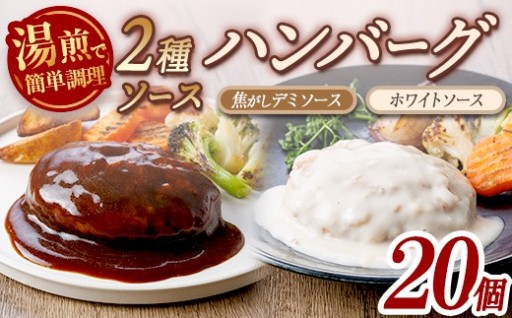 ＜訳あり・簡易包装＞2種のソースが自慢のハンバーグ (焦がしデミソース・ホワイトソース 合計20個)