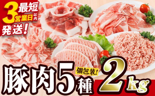 ＼3営業日以内発送／ ＜1回配送＞ 豚肉 バラエティーパック (合計2kg) 