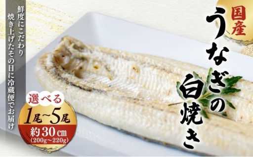 地元飲食店に愛される美味さにこだわった 国産うなぎの白焼き (1尾/2尾/3尾/4尾/5尾)