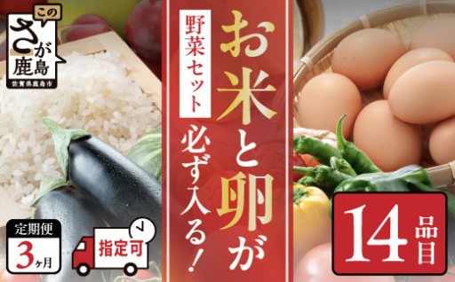野菜定期便 3ヶ月 お米・たまごも届く 約14品 肥前の国 農産物 大満足 定期便 E-61