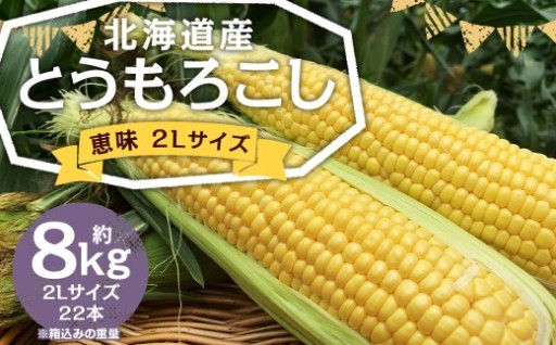 北海道産 とうもろこし 恵味 2Lサイズ 22本 約8kg 1箱 【2026年8月上旬-8月下旬迄発送予定】