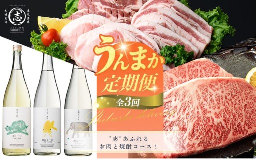【定期便全3回】"志”あふれるお肉と焼酎コース！志布志うんまか定期便