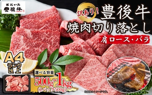 【選べる容量】訳あり！豊後牛焼肉切り落とし(肩ロース・バラ) 500g～1kg