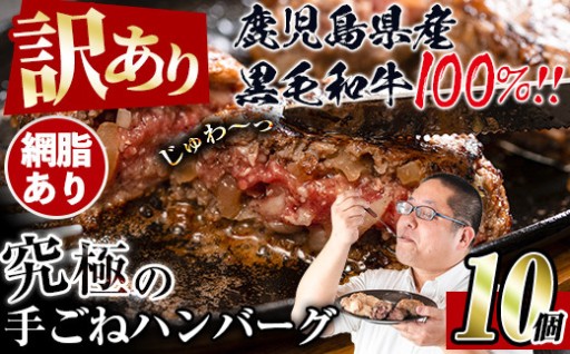  ＜訳あり＞鹿児島県産！黒毛和牛の究極の手ごねハンバーグ(100g×10個)