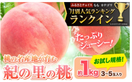 【2026年分まもなく終了!】人気ランキング入賞の人気フルーツ！「紀の里の桃」約1kg（3〜5玉）のご紹介です。