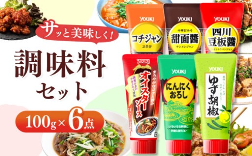 調味料 6点 セット（四川豆板醤、甜面醤、コチジャン、オイスターソース、ゆず胡椒、にんにくおろし）各100ｇ×6
