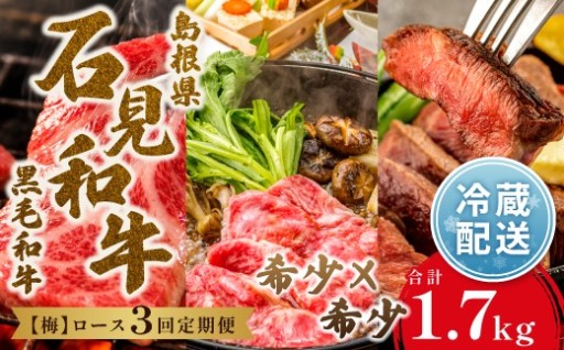 🌟年間200頭限定！希少な極上雌牛「石見和牛」豪華ロース味わい尽くし定期便3回（合計約1.7kg）🌟