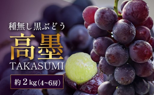 種なしで食べやすい、旬の黒ぶどう「高墨」約2kg 種なし (4～6房）