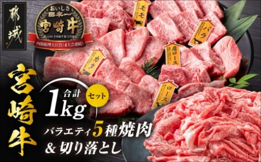 都城市より～宮崎牛バラエティ焼肉&切り落とし1kgセット