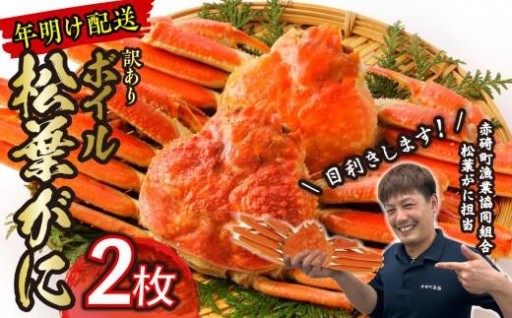 【先行予約】（訳あり）松葉ガニ（ボイル）2枚【年明け配送】