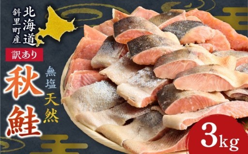 【訳あり・数量限定】北海道オホーツク海産！天然秋鮭切身 無塩・無添加 たっぷり3kg