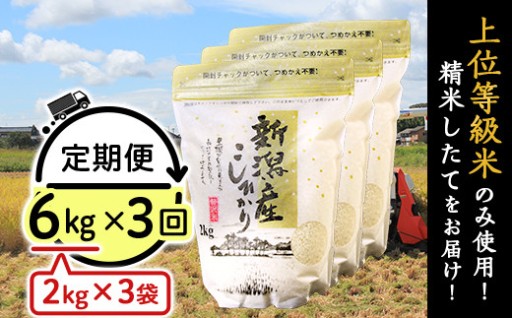 【小分けだからいつでも新鮮！】新潟県産コシヒカリ6kg（2kg×3袋）3ヶ月定期便♪