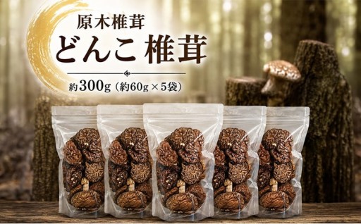 原木椎茸 どんこ椎茸 約300g （ 約60g × 5袋 ）