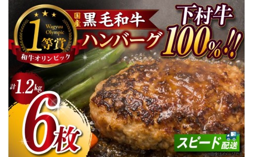 東浦町特産『下村牛』✨黒毛和牛100%手作りハンバーグ✨（200g×6枚）