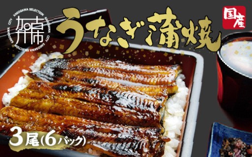 鰻の蒲焼き3尾(6パック)たれ別・挽きたて粉山椒付