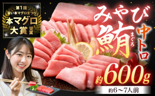 本マグロ 大賞受賞 みやび鮪 中トロ 計約600g (約6～7人前) 