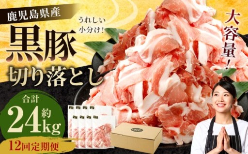 【12ヶ月定期便】鹿児島県産黒豚 切り落とし 合計24kg（2kg×12回）