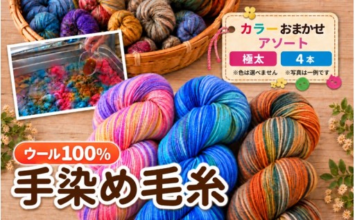 毛糸 ウール100％ 手染め毛糸 アソート 詰合わせ (極太) 4本