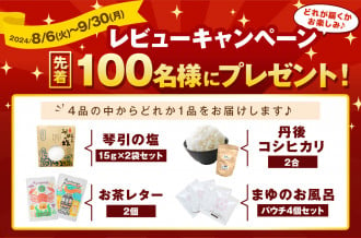 レビューキャンペーン先着100名様にプレゼント！4品の中からどれか1品をお届けします♪