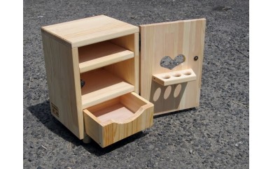 H075 手作り木製ままごと冷蔵庫・玉子立て付き