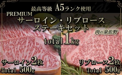 C166 A5ランク サーロイン・リブロースステーキセット1㎏