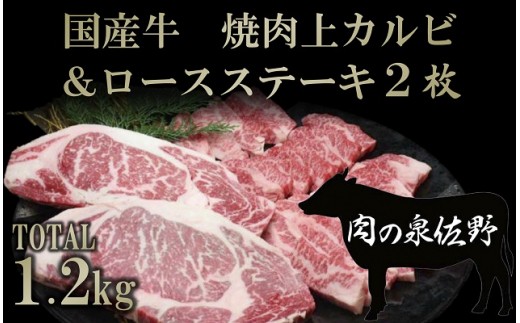 B650 国産牛焼肉上カルビ&ロースステーキのセット