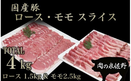 B648 国産豚ロース・モモスライスのセット【合計4㎏】