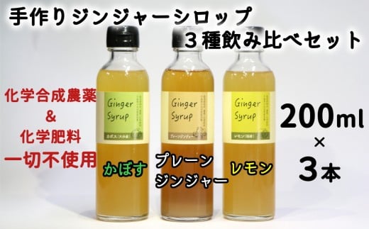 3種のフレーバーを贅沢に飲み比べ 手作りジンジャーシロップ3種の飲み比べセット 計600ml 大分県臼杵市 ふるさと納税 ふるさとチョイス