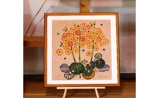 【沖縄県今帰仁村】芭蕉紙紅型染「沖縄の花」シリーズ〈つわぶき〉37cm額