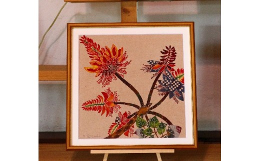 芭蕉紙紅型染「沖縄の花」シリーズ〈デイゴ〉37cm額 - 沖縄県