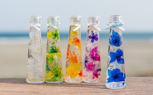 プリザーブドフラワー ブルー系 ハーバリウム 天然石 入り LEDライト