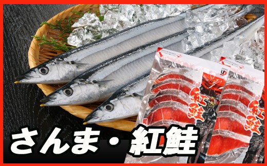 【北海道根室市】C-30015 甘塩紅鮭5切×4P、生さんま5尾×4Pセット