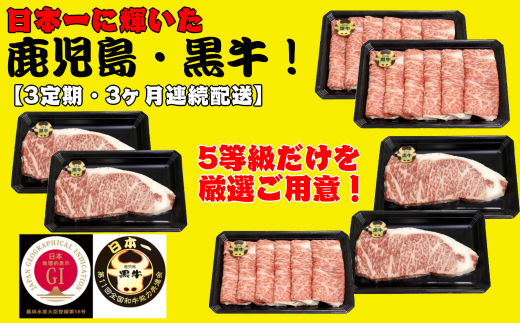 日本一の鹿児島黒牛が【3ヶ月連続】で届く、贅沢で美味しいセットです!