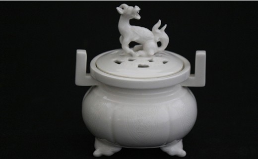 有田焼 禁裡御用（宮内庁）窯元 辻精磁社 白高麗香炉（極真焼） A1850