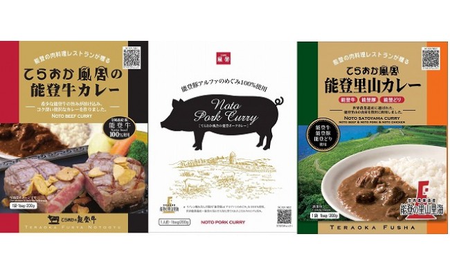 てらおか風舎のカレーセット 能登牛カレー 能登里山カレー 能登ポークカレー 石川県志賀町 ふるさと納税 ふるさとチョイス