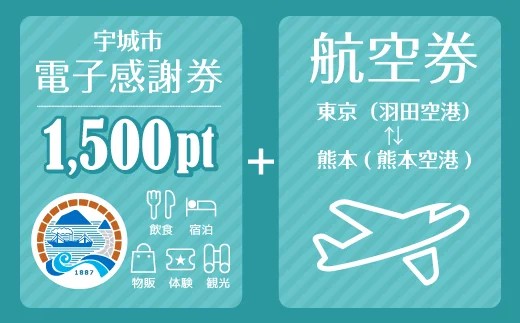 東京 羽田空港 熊本 熊本空港 往復航空券 宇城市 電子感謝券1 500ポイント 熊本県宇城市 ふるさと納税 ふるさとチョイス