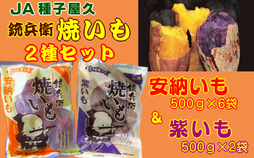 ねっとりと甘い【安納いも】の焼き芋と鮮やかな紫色の【紫いも】の焼き芋のセットです。