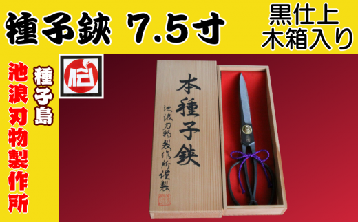 種子鋏（たねばさみ）7.5寸（黒仕上）木箱入 1380pt NFN195 - 鹿児島県