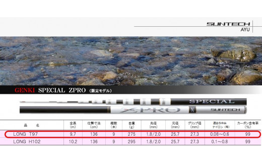 【日本製・鮎竿限定モデル】GENKI SPECIAL ZPRO LONG T97（679-2）