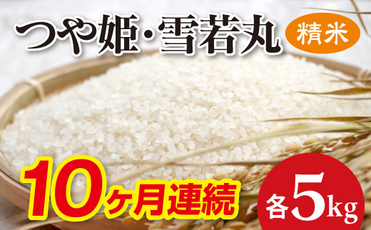 《10カ月連続お届け！》山形県産 つや姫(精米 5kg)＆雪若丸(精米 5kg)×10回 F20A-553のサムネイル