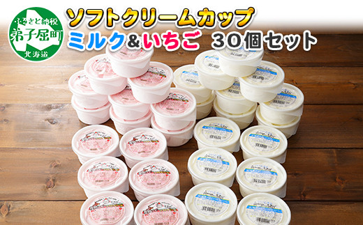 【北海道弟子屈町】534.ソフトクリーム カップ アイス 食べ比べ 30個 ミルク みるく イチゴ いちご セット 手作り 北海道 弟子屈町