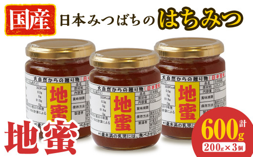 b5-124 希少な日本みつばちの国産はちみつ(地蜜)計600g(200g×3個 
