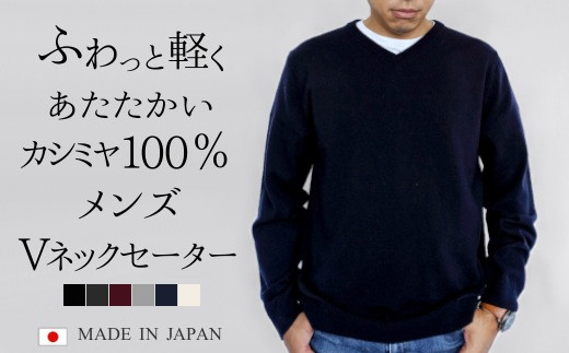 【K-80】カシミヤ100％Vネックセーター(メンズ)