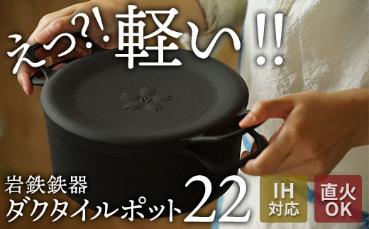 【IH対応】軽い!錆びにくい!岩鉄鉄器の万能鉄鍋 ダクタイルポット22