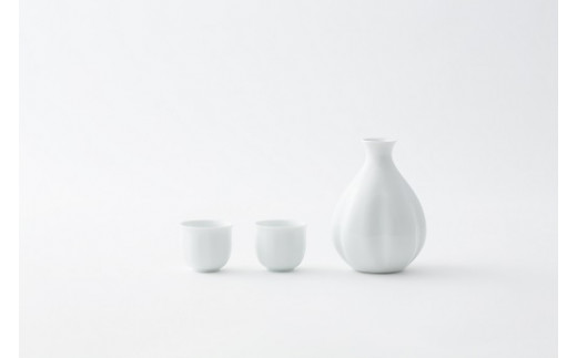 セット】【照井一玄】有田焼／白磁半酒器 徳利と猪口2客のセット