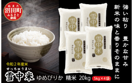 27 02 令和2年産 雪中米 ゆめぴりか 5kg 4袋計kg 北海道沼田町 ふるさと納税 ふるさとチョイス