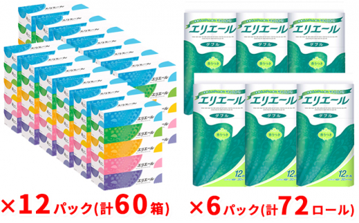 超美品 12rダブル 12ロール ６パック ふるさと納税 エリエールトイレットティッシュー ティッシュ トイレットペーパー