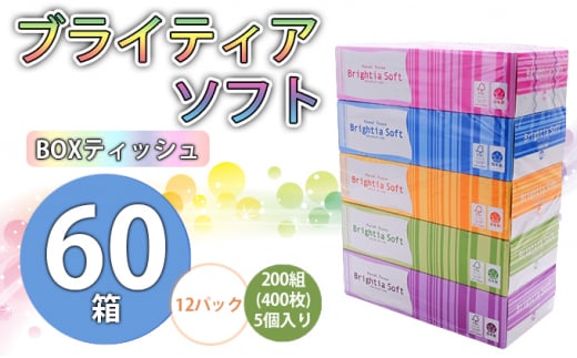 5746 0373 ブライティアソフトboxティッシュ 0w 60箱 てぃっしゅ ペーパー ぺーぱー まとめ買い 日用雑貨 紙 消耗品 生活必需品 大容量 備蓄 北海道倶知安町 ふるさと納税 ふるさとチョイス